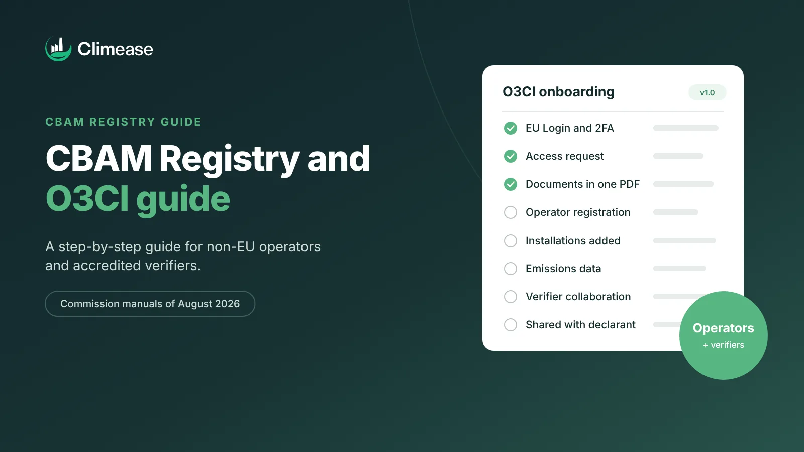 CBAM Registry and O3CI guide for non-EU operators and verifiers